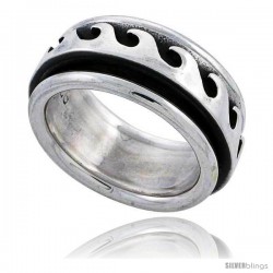 Sterling Silver Wave Spinner Ring 3/8 wide