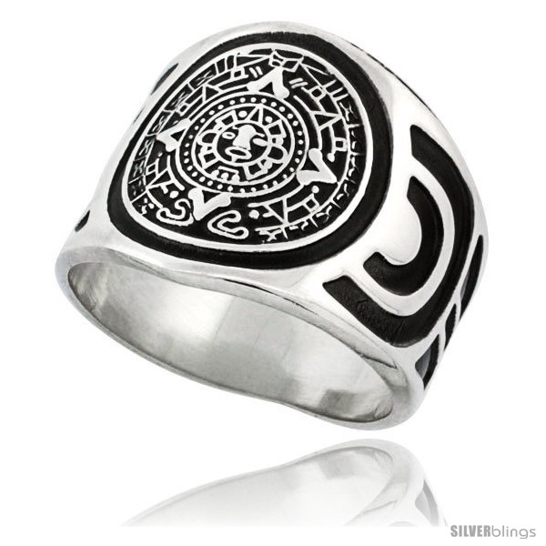 bossen Bevoorrecht gebruik Sterling Silver Aztec Calendar Mayan Sun Men's Ring Aztec Design Sides,  18mm wide - SilverBlings