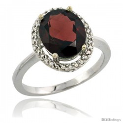 14k White Gold Diamond Garnet Ring 2.4 ct Oval Stone 10x8 mm, 1/2 in wide -Style Cw410114