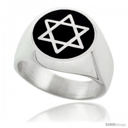 Sterling Silver Star of David Ring Black Resin Inlaly Round Shape, 16mm wide
