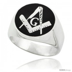 Sterling Silver Masonic Square and Compass Ring Black Resin Inlaly, 16mm wide