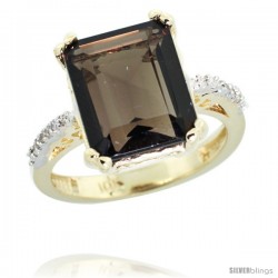 10k Yellow Gold Diamond Smoky Topaz Ring 5.83 ct Emerald Shape 12x10 Stone 1/2 in wide