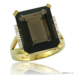 10k Yellow Gold Diamond Smoky Topaz Ring 12 ct Emerald Cut 16x12 stone 3/4 in wide