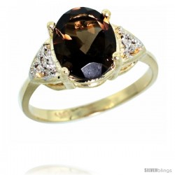 10k Yellow Gold Diamond Smoky Topaz Ring 2.40 ct Oval 10x8 Stone 3/8 in wide