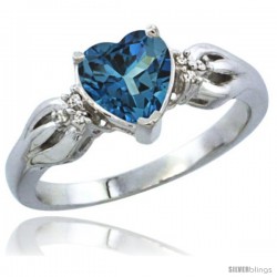 14k White Gold Ladies Natural London Blue Topaz Ring Heart 1.5 ct. 7x7 Stone Diamond Accent