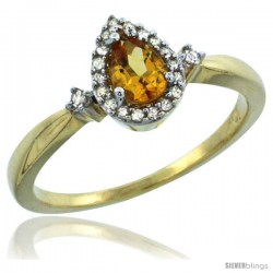 14k Yellow Gold Diamond Citrine Ring 0.33 ct Tear Drop 6x4 Stone 3/8 in wide