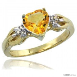 14k Yellow Gold Ladies Natural Citrine ring Heart shape 7x7 Stone Diamond Accent