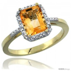 14k Yellow Gold Ladies Natural Citrine Ring Emerald-shape 8x6 Stone Diamond Accent