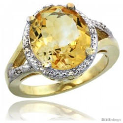 14k Yellow Gold Ladies Natural Citrine Ring oval 12x10 Stone Diamond Accent