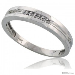 10k White Gold Mens Diamond Wedding Band Ring 0.04 cttw Brilliant Cut, 5/32 in wide -Style Ljw019mb