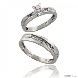 10k White Gold Diamond Engagement Rings 2-Piece Set for Men and Women 0.10 cttw Brilliant Cut, 4 mm & 3.5 m -Style Ljw020em