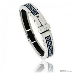 Gent's Stainless Steel / Rubber Bangle Bracelet, w/ Greek key Pattern 5/8 in wide