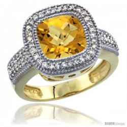 10K Yellow Gold Natural Whisky Quartz Ring Diamond Accent, Cushion-cut 9x9 Stone Diamond Accent