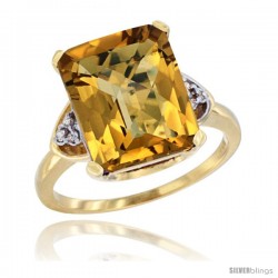 10k Yellow Gold Ladies Natural Whisky Quartz Ring Emerald-shape 12x10 Stone