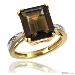 10k Yellow Gold Diamond Smoky Topaz Ring 5.83 ct Emerald Shape 12x10 Stone 1/2 in wide -Style Cy907149