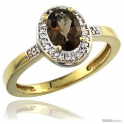 10k Yellow Gold Diamond Smoky Topaz Ring 1 ct 7x5 Stone 1/2 in wide