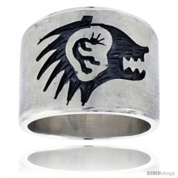 Sterling Silver Native American Design Man & Bear Ring