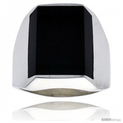 Gent's Sterling Silver Rectangular Black Obsidian Ring