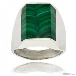 Gent's Sterling Silver Rectangular Malachite Ring