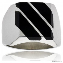 Gent's Sterling Silver Triple Diagonal Black Obsidian Ring