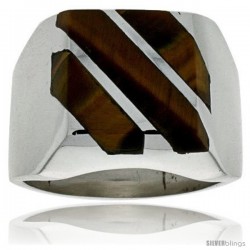 Gent's Sterling Silver Triple Diagonal Tiger Eye Ring