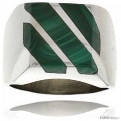 Gent's Sterling Silver Triple Diagonal Malachite Ring