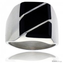 Gent's Sterling Silver Black Obsidian with Diagonal Stripes Ring