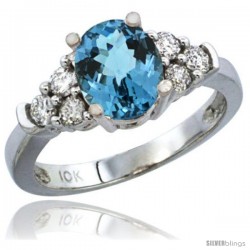 14k White Gold Ladies Natural London Blue Topaz Ring oval 9x7 Stone Diamond Accent