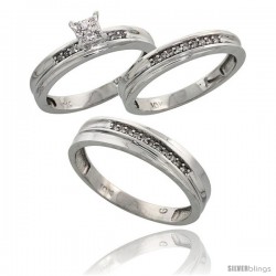 10k White Gold Diamond Trio Engagement Wedding Ring 3-piece Set for Him & Her 5 mm & 3.5 mm wide 0.13 cttw B -Style Ljw020w3