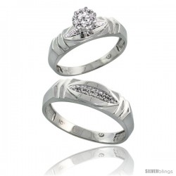 10k White Gold Diamond Engagement Rings 2-Piece Set for Men and Women 0.07 cttw Brilliant Cut, 5mm & 6mm wide -Style Ljw021em