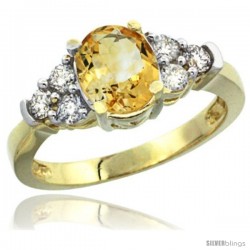 14k Yellow Gold Ladies Natural Citrine Ring oval 9x7 Stone Diamond Accent