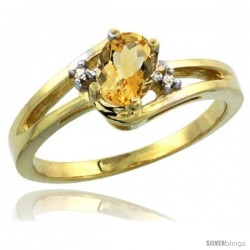 14k Yellow Gold Ladies Natural Citrine Ring oval 6x4 Stone Diamond Accent -Style Cy409165