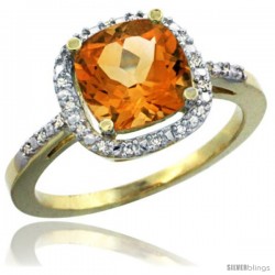 14k Yellow Gold Ladies Natural Citrine Ring Cushion-cut 3.8 ct. 8x8 Stone Diamond Accent