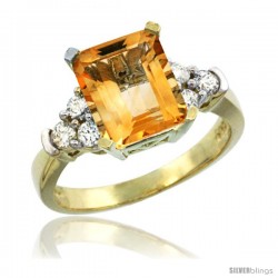 14k Yellow Gold Ladies Natural Citrine Ring Emerald-shape 9x7 Stone Diamond Accent