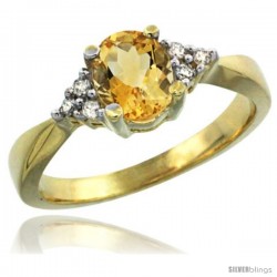 14k Yellow Gold Ladies Natural Citrine Ring oval 7x5 Stone Diamond Accent -Style Cy409168