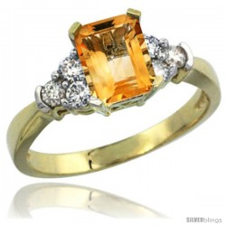 14k Yellow Gold Ladies Natural Citrine Ring Emerald-shape 7x5 Stone Diamond Accent