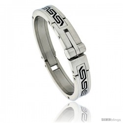 Gent's Stainless Steel Bangle Bracelet, w/ Greek Key Pattern 5/8 in wide