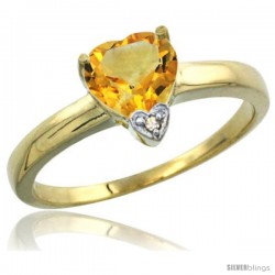 14K Yellow Gold Natural Citrine Heart-shape 7x7 Stone Diamond Accent