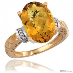 10k Yellow Gold Diamond Whisky Quartz Ring 5.5 ct Oval 14x10 Stone