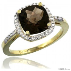 10k Yellow Gold Ladies Natural Smoky Topaz Ring Cushion-cut 3.8 ct. 8x8 Stone