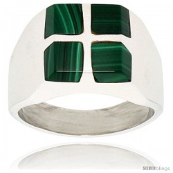 Gent's Sterling Silver Square Cuts Malachite Ring
