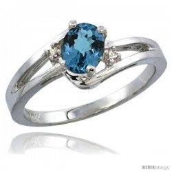 14k White Gold Ladies Natural London Blue Topaz Ring oval 6x4 Stone Diamond Accent -Style Cw405165