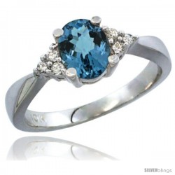 14k White Gold Ladies Natural London Blue Topaz Ring oval 7x5 Stone Diamond Accent -Style Cw405168