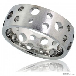 Surgical Steel Domed 8mm Wedding Band Ring Bubble Pattern Holes Matte Finish Comfort-fit