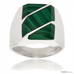 Gent's Sterling Silver Malachite with Diagonal Stripes Ring