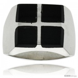 Gent's Sterling Silver Square Cuts Black Obsidian Ring