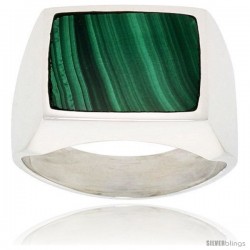 Gent's Sterling Silver Large Square Malachite Ring