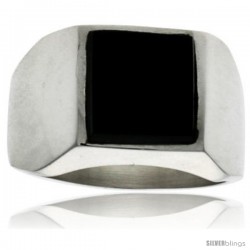 Gent's Sterling Silver Square Black Obsidian Ring