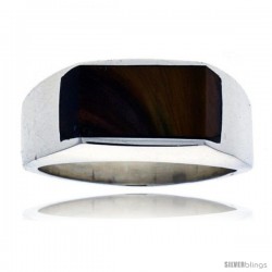 Gent's Sterling Silver Slim Rectangular Tiger Eye Ring