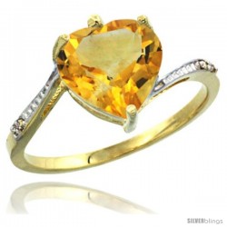 14k Yellow Gold Ladies Natural Citrine Ring Heart-shape 9x9 Stone Diamond Accent